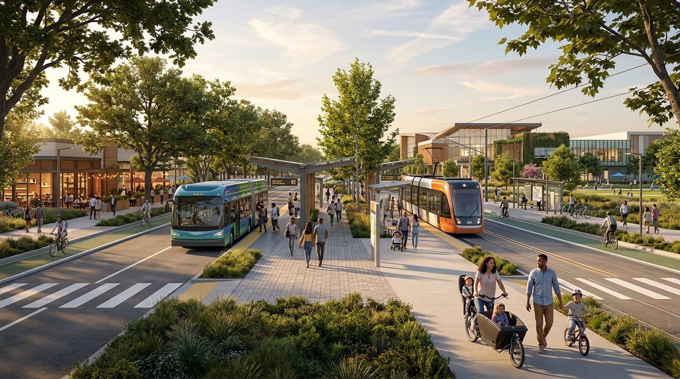 Concept of a future transit station near District56 in Elk Grove