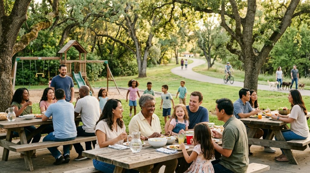 Families and neighbors enjoying community life in Elk Grove