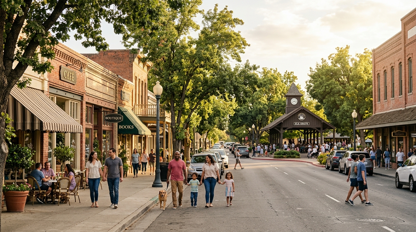 Families exploring Historic Main Street in Old Town Elk Grove