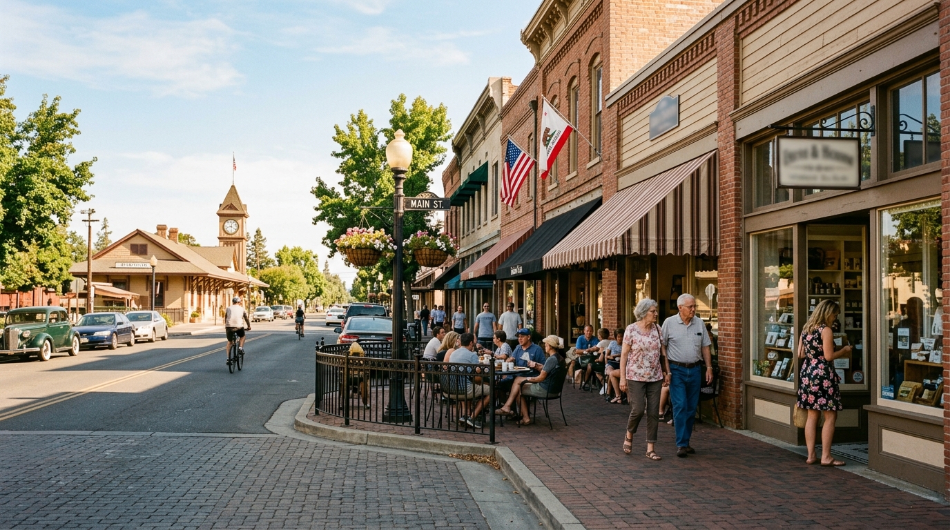 Historic Main Street shops and cafés in Old Town Elk Grove